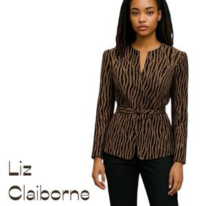 Liz Claiborne Animal Print Party Event Coastal Grandma Jacket NWOT Size 14